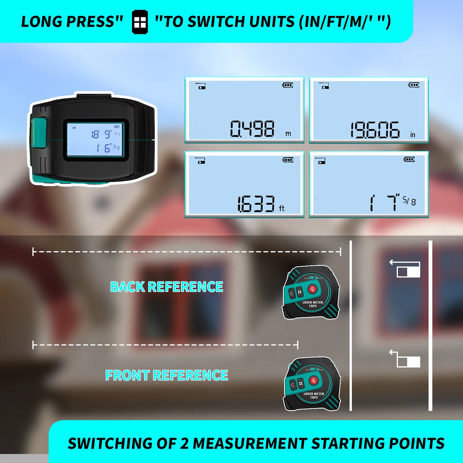 2In1 Green Laser Distance Meters 80M+5M Tape Laser Measure Multifunctional Rechargeable