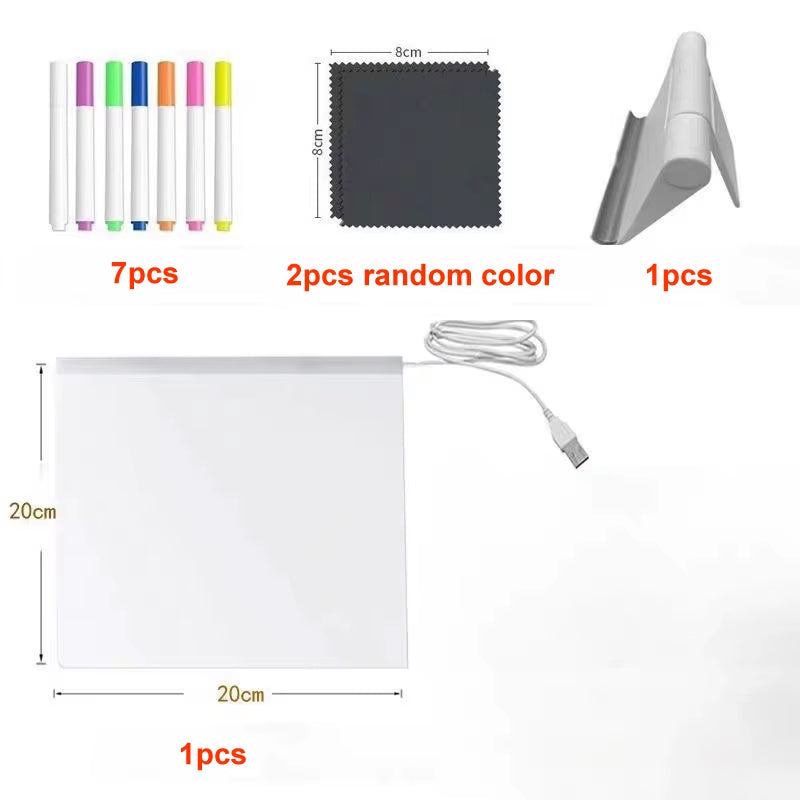 Rewritable DIY Children'S Glowing Drawing Board Message Lamp with 7 Colorful Pens Light up Acrylic Message Board