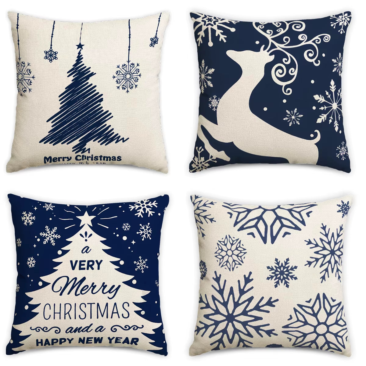4Pcs Christmas Pillow Cover, Christmas Decoration Snowflakes, Christmas Tree, Decorative Pillowcase (Without Pillow Core)