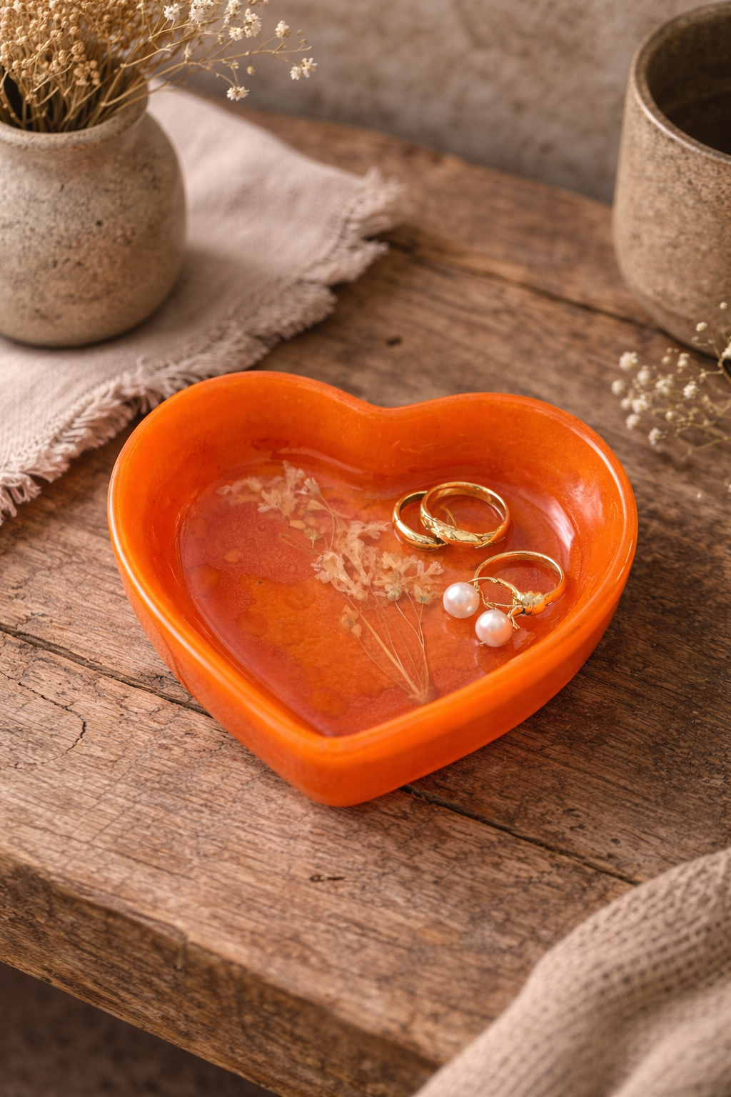 Bright Orange Heart Shaped Resin Trinket/Jewelry Holder