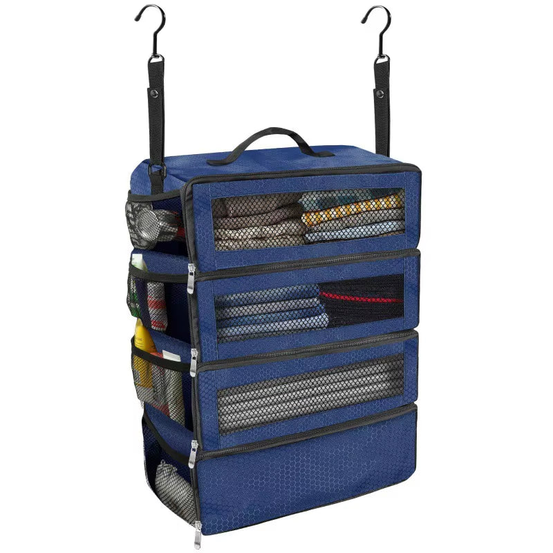 Suitcase Organizer High-Capacity Travel Luggage Organizer Hanging Shelve Packing Cube Closet Collapsible Hanging Storage Bags