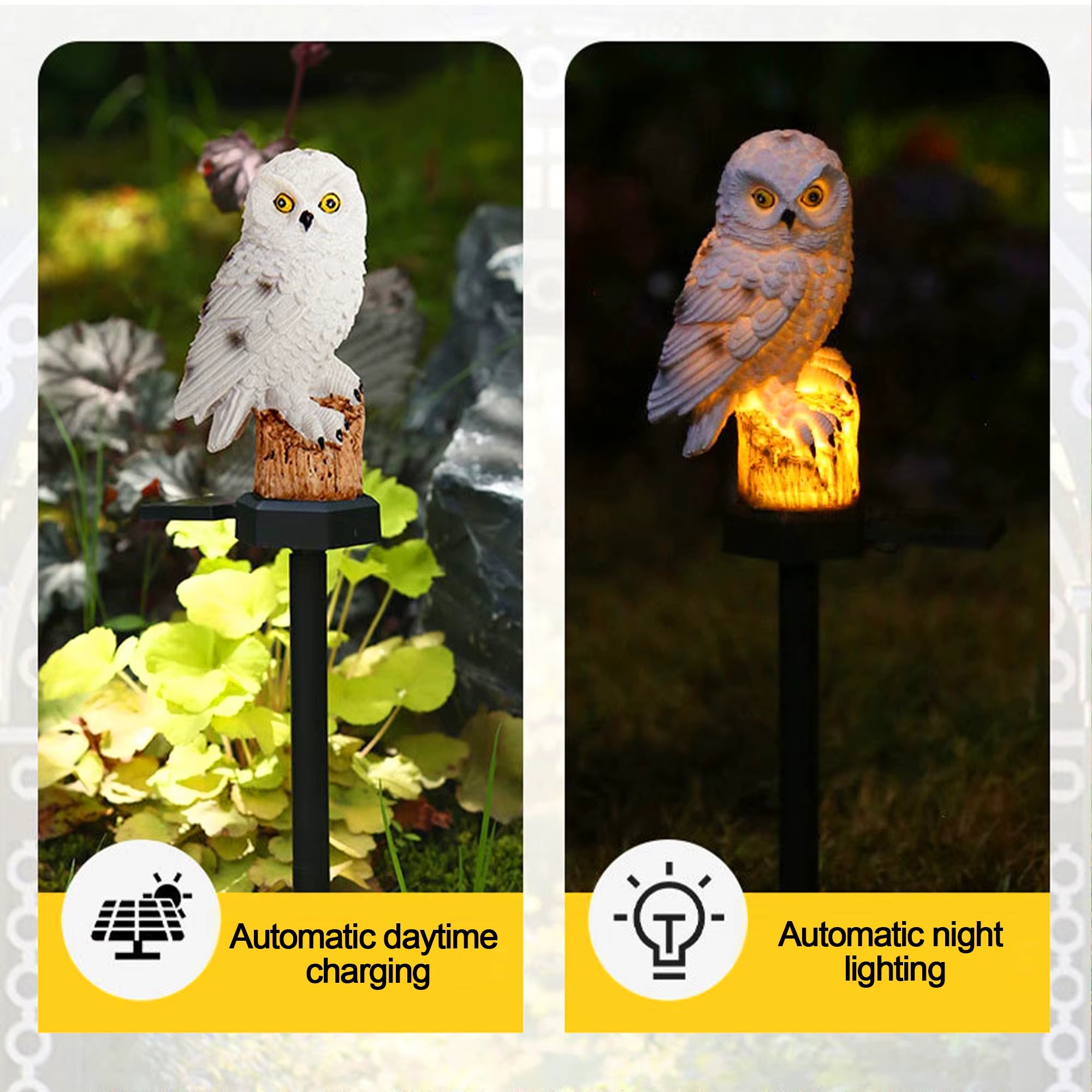 2 Packs Outdoor LED Owl Lawn Lamps Solar Garden Stake Light Plug-In Courtyard Ground Solar Energy Decoration