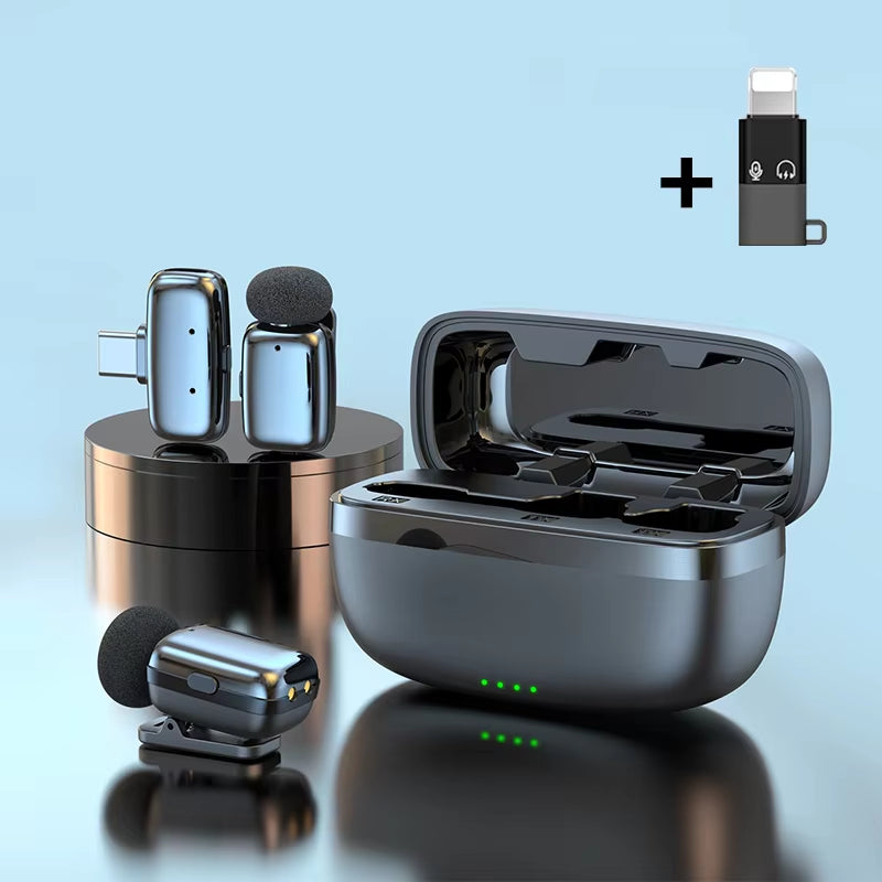 Wireless Lavalier Microphone with Charging Case Lapel Microphones Set Video Recording Mini Mic for Phone Android Live Broadcast