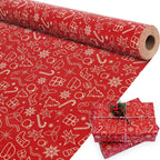 1 Roll 17X590 Inch Christmas Kraft Paper Red Kraft Wrapping Paper for Holiday Xmas, Gift Wrap with Snowflake, Christmas Hats