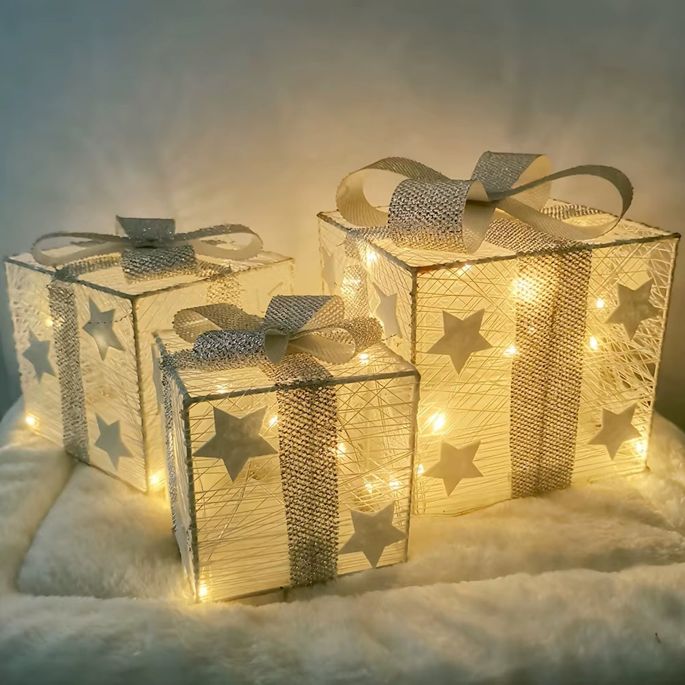 3Pcs Christmas Gift Box, Christmas LED Luminous Gift Box, for Indoor and Outdoor Christmas Decoration