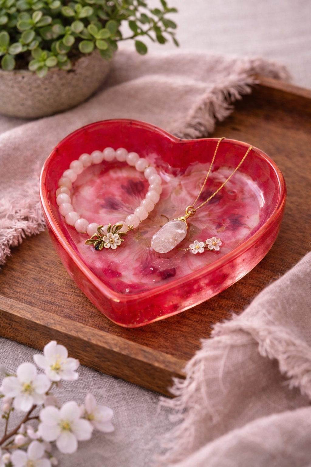 Pink Heart Shaped Resin Trinket/Jewelry Holder