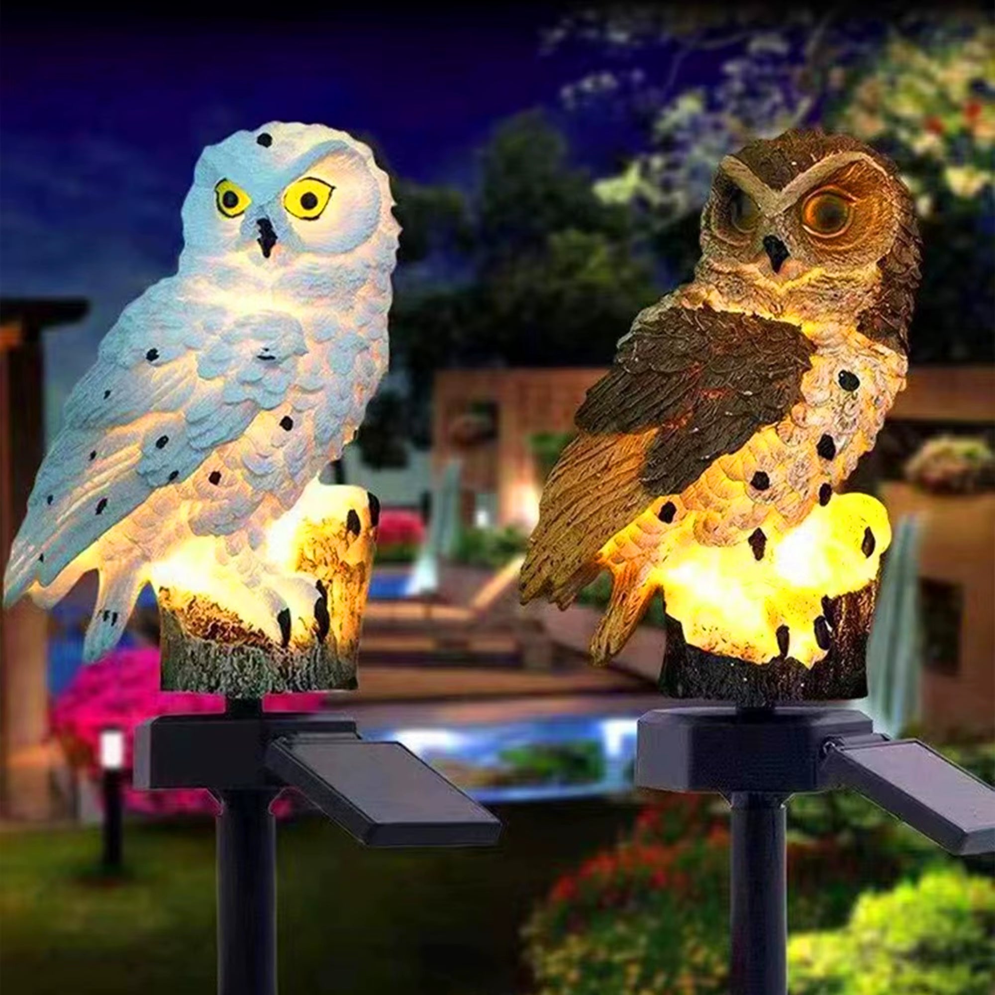 2 Packs Outdoor LED Owl Lawn Lamps Solar Garden Stake Light Plug-In Courtyard Ground Solar Energy Decoration