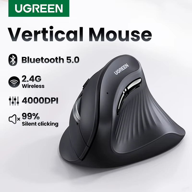 Vertical Mouse Wireless Bluetooth5.0 2.4G Ergonomic 4000DPI 6 Mute Buttons for Macbook Tablet Laptops Computer PC Mice