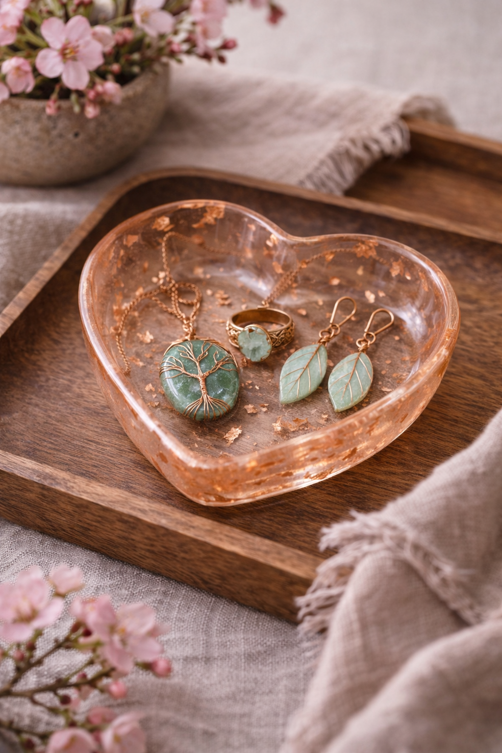 Rose Gold Heart Shaped Resin Trinket/Jewelry Holder