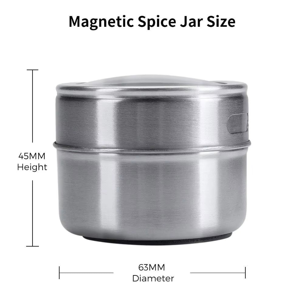Magnetic Spice Jar Set with Stickers Stainless Steel Spice Tins Spice Storage Container Pepper Seasoning Sprays Tools