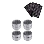 Magnetic Spice Jar Set with Stickers Stainless Steel Spice Tins Spice Storage Container Pepper Seasoning Sprays Tools