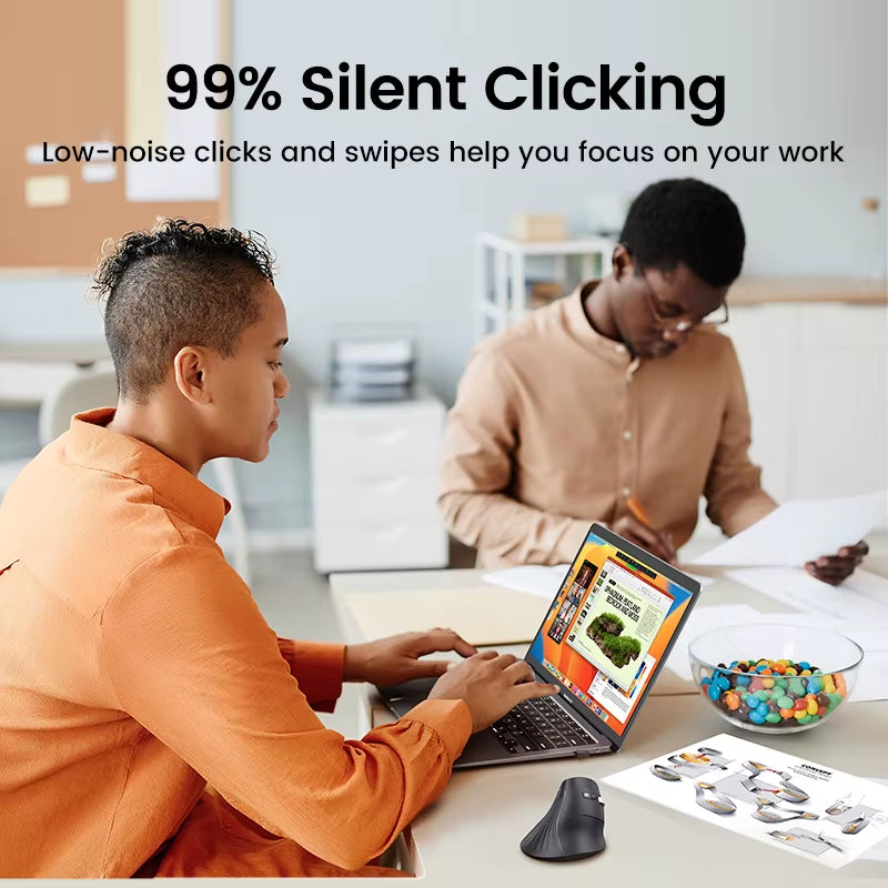 Vertical Mouse Wireless Bluetooth5.0 2.4G Ergonomic 4000DPI 6 Mute Buttons for Macbook Tablet Laptops Computer PC Mice