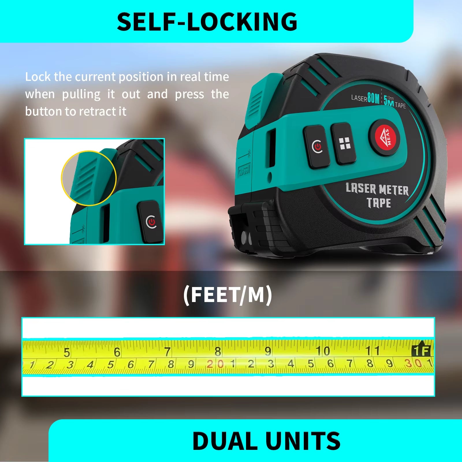 2In1 Green Laser Distance Meters 80M+5M Tape Laser Measure Multifunctional Rechargeable