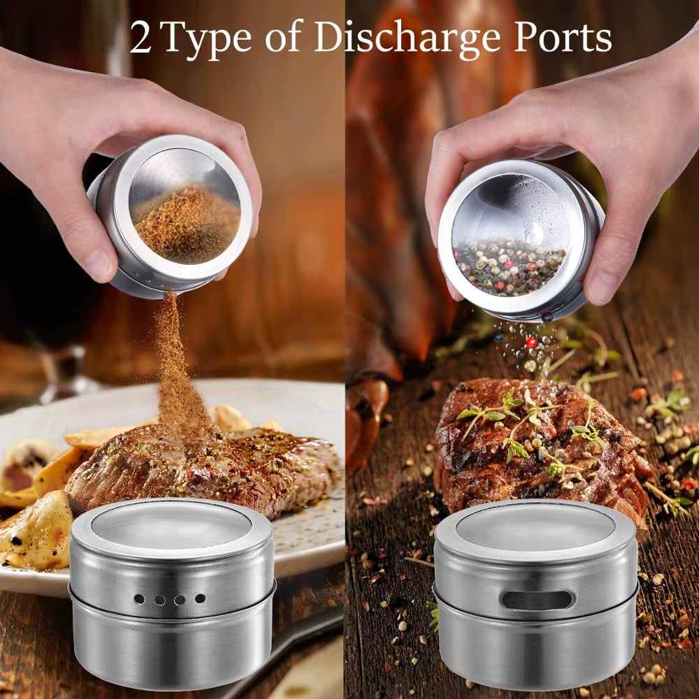 Magnetic Spice Jar Set with Stickers Stainless Steel Spice Tins Spice Storage Container Pepper Seasoning Sprays Tools