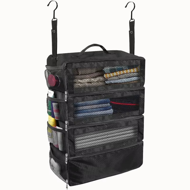 Suitcase Organizer High-Capacity Travel Luggage Organizer Hanging Shelve Packing Cube Closet Collapsible Hanging Storage Bags