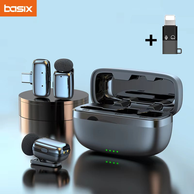 Wireless Lavalier Microphone with Charging Case Lapel Microphones Set Video Recording Mini Mic for Phone Android Live Broadcast