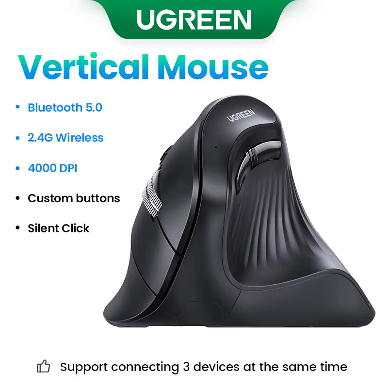 Vertical Mouse Wireless Bluetooth5.0 2.4G Ergonomic 4000DPI 6 Mute Buttons for Macbook Tablet Laptops Computer PC Mice