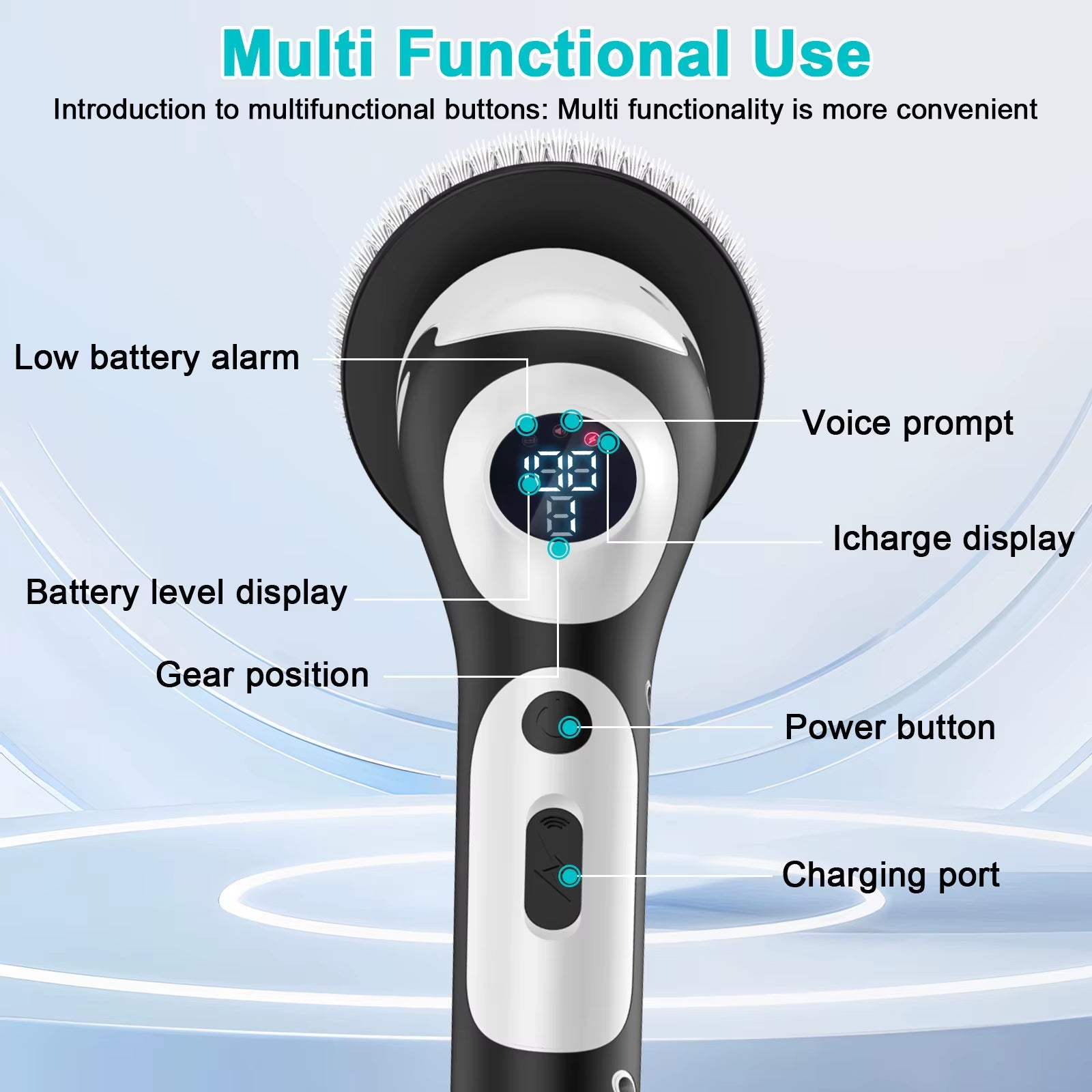 Multifunctional Electric Cleaning Brush Voice Rechargeable Smart Rotary Cleaning Brush Kitchen Cleaning Brush