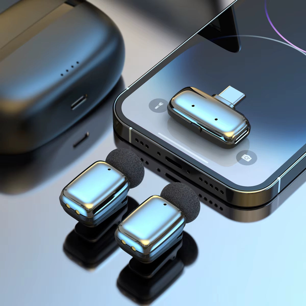 Wireless Lavalier Microphone with Charging Case Lapel Microphones Set Video Recording Mini Mic for Phone Android Live Broadcast