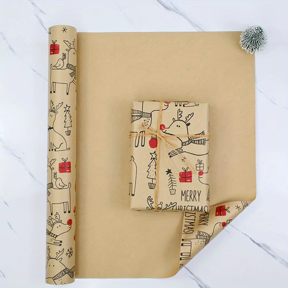 1 Roll Christmas Wrapping Paper - Cute Deer Design, Planners and Brokers, Suitable for Presents, Handmade Gifts, Gift Wrapping
