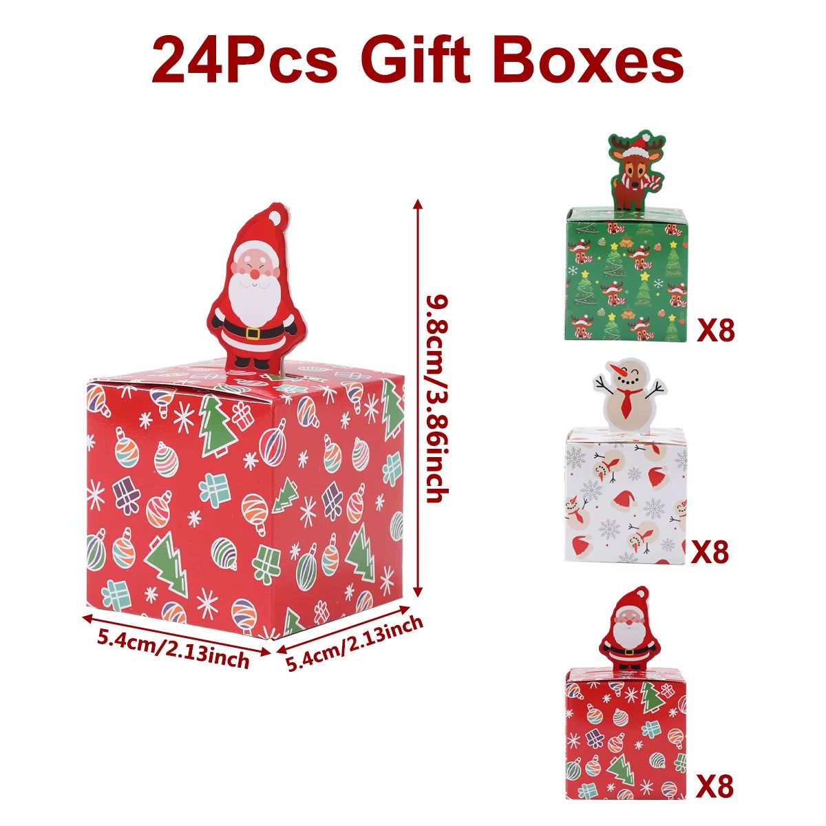 24Pcs Christmas Candy Boxes Party Decoration Xmas Santa Claus Gift Boxes Navidad Natal New Year Christmas Gifts Packaging Boxes