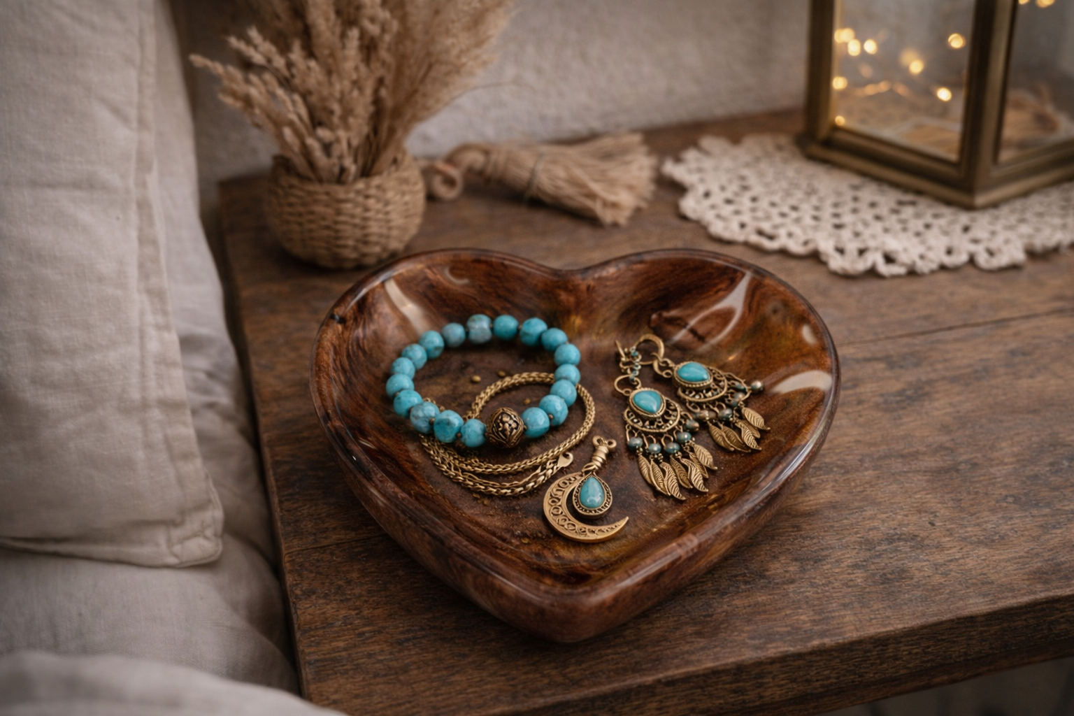Brown Heart Shaped Resin Trinket/Jewelry Holder