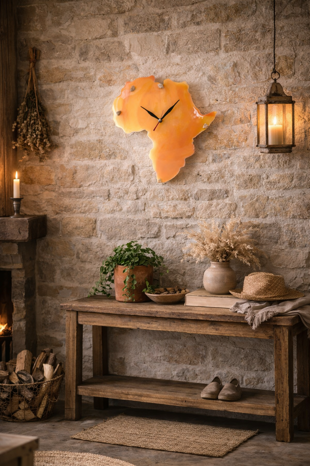 Sunset Orange Resin Africa Shaped Clock