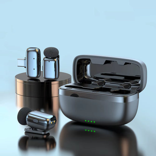 Wireless Lavalier Microphone with Charging Case Lapel Microphones Set Video Recording Mini Mic for Phone Android Live Broadcast