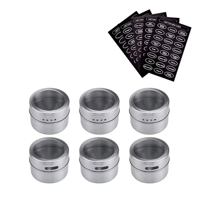 Magnetic Spice Jar Set with Stickers Stainless Steel Spice Tins Spice Storage Container Pepper Seasoning Sprays Tools
