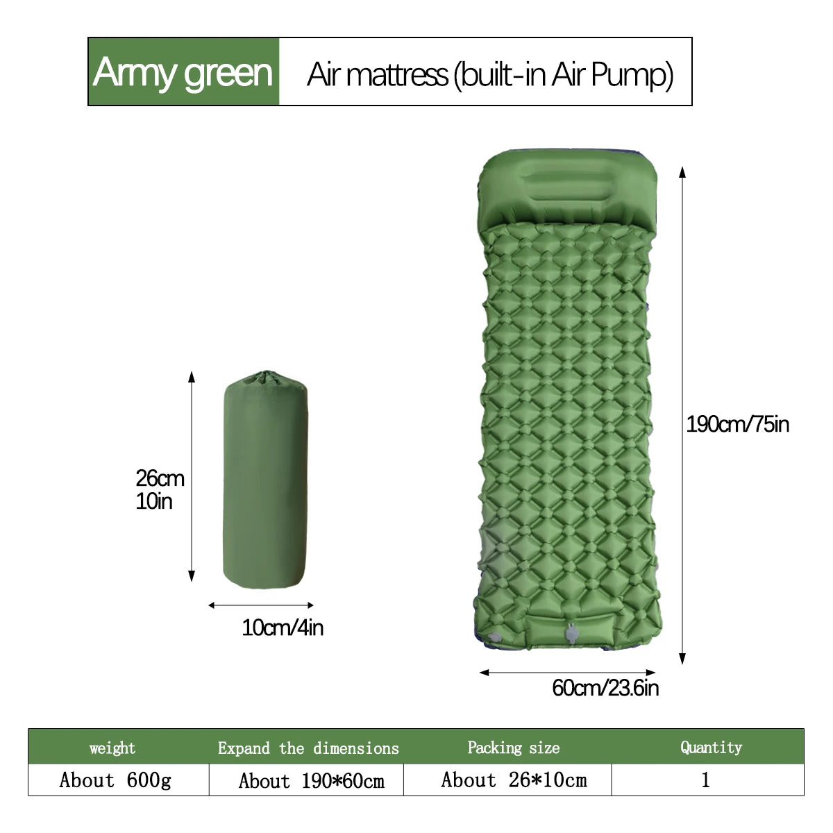Single Sized Inflatable Mattress With Built In Pump