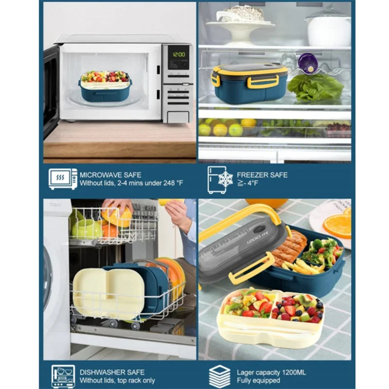 1200ML 2 Layer Bento Lunch Box With Spoon And Fork