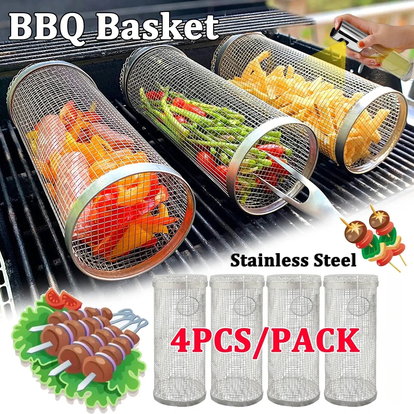 Stainless Steel Rolling BBQ Basket