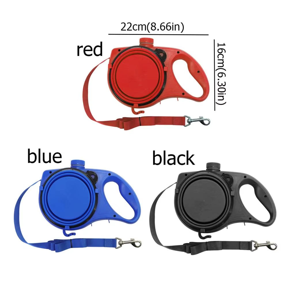 Detachable Retractable Dog Leash Builtin Water Bottle Plastic Handheld Dog Leash with Water Bowl Waste Bag Container Training
