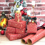 1 Roll 17X590 Inch Christmas Kraft Paper Red Kraft Wrapping Paper for Holiday Xmas, Gift Wrap with Snowflake, Christmas Hats