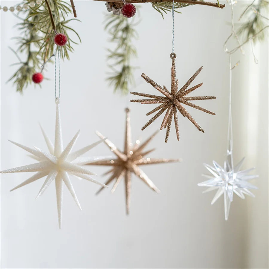 Christmas Tree Decoration Hanging Christmas Decoration Champagne Color White Exploding Star Christmas New Year