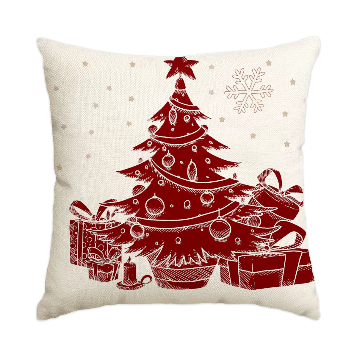 1 Christmas Pillowcase Christmas Senior Snowflake Tree Printed Square Pillowcase Christmas Decoration (Without Pillow Core)