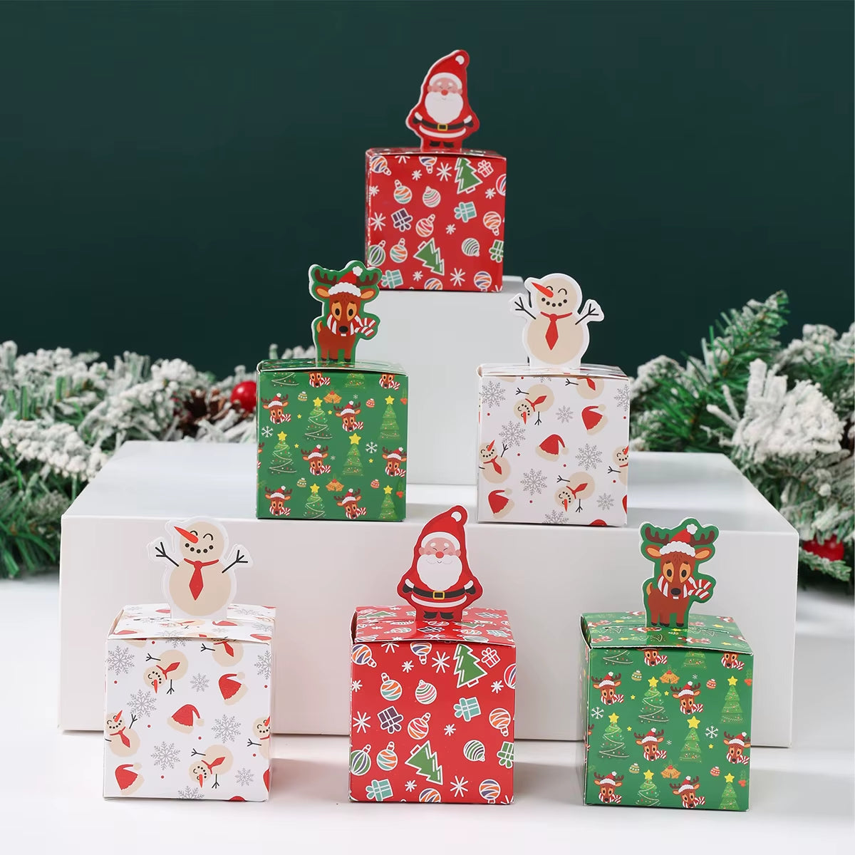 24Pcs Christmas Candy Boxes Party Decoration Xmas Santa Claus Gift Boxes Navidad Natal New Year Christmas Gifts Packaging Boxes