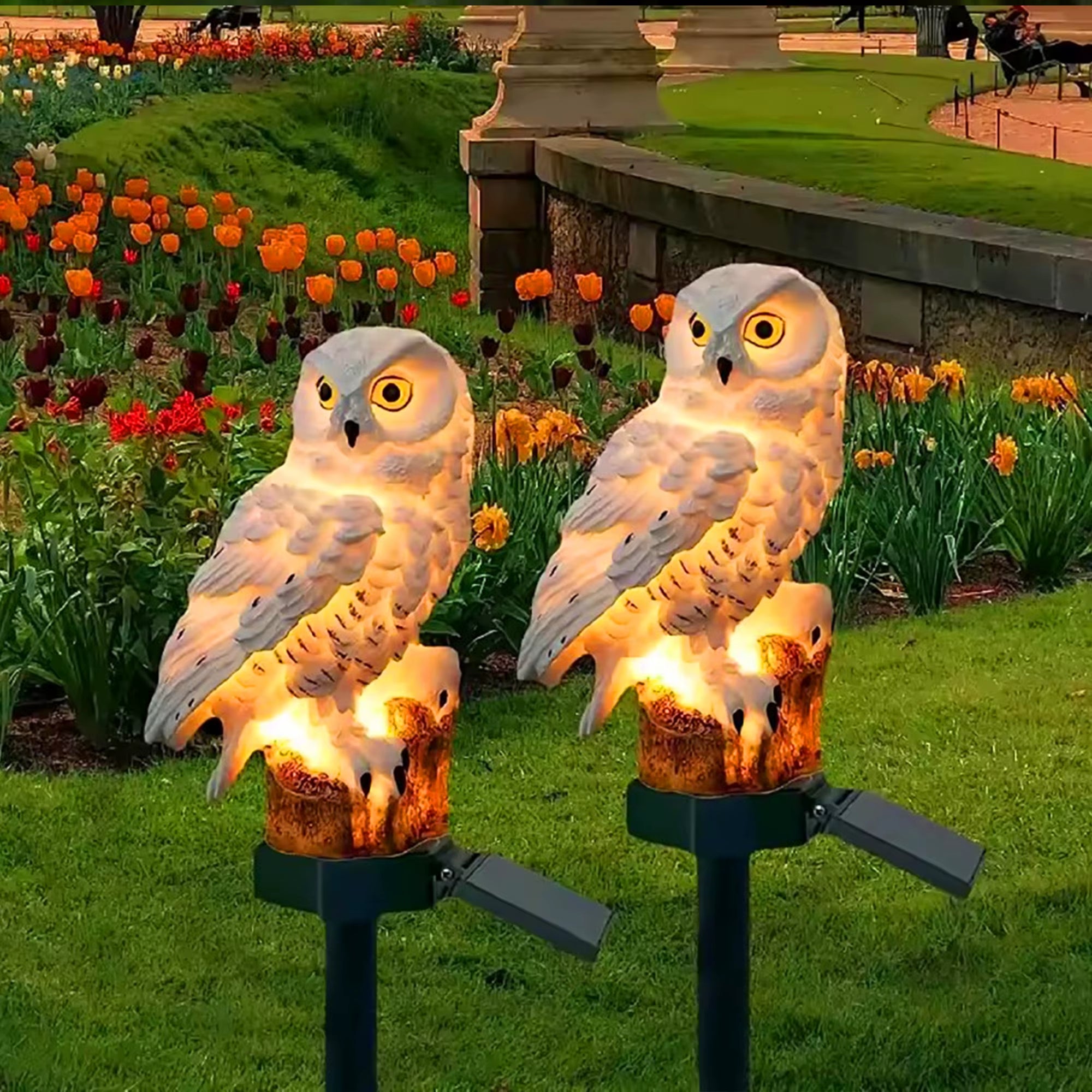 2 Packs Outdoor LED Owl Lawn Lamps Solar Garden Stake Light Plug-In Courtyard Ground Solar Energy Decoration