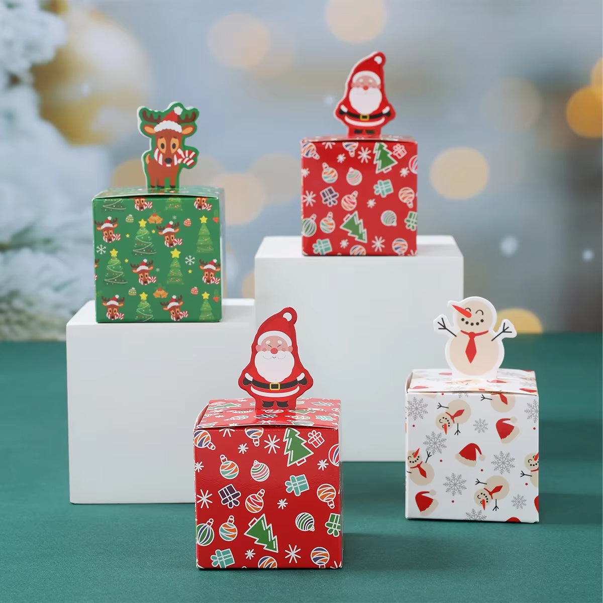 24Pcs Christmas Candy Boxes Party Decoration Xmas Santa Claus Gift Boxes Navidad Natal New Year Christmas Gifts Packaging Boxes