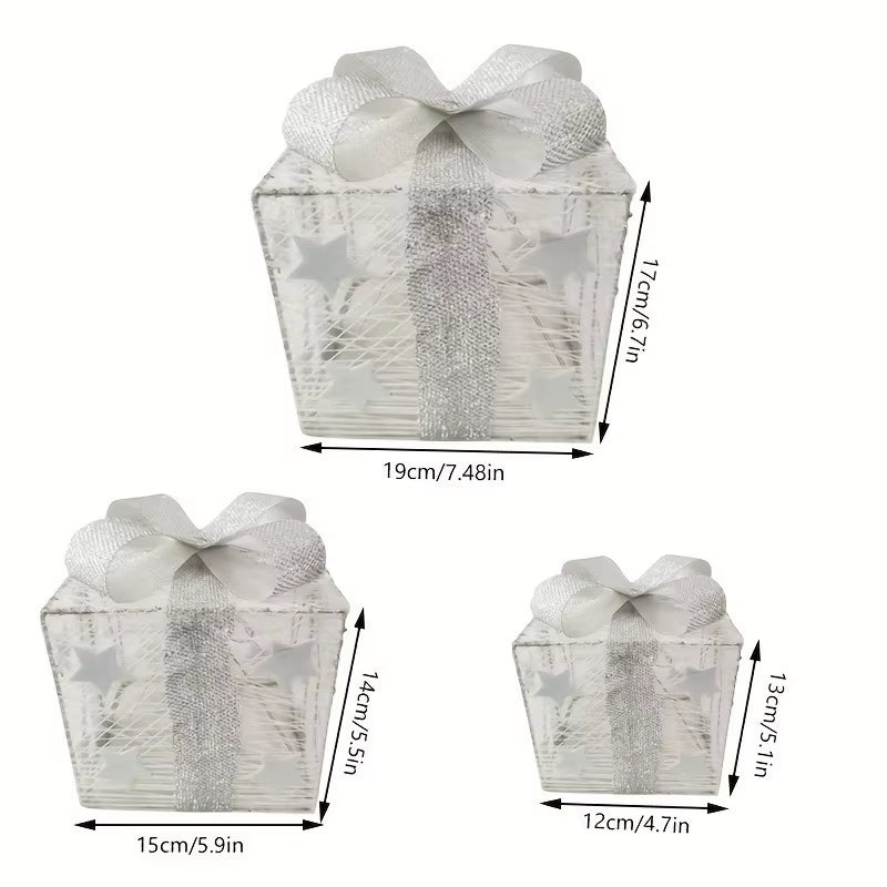 3Pcs Christmas Gift Box, Christmas LED Luminous Gift Box, for Indoor and Outdoor Christmas Decoration
