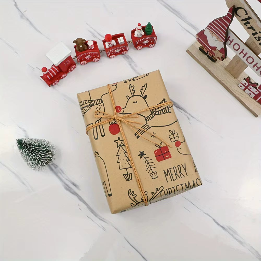 1 Roll Christmas Wrapping Paper - Cute Deer Design, Planners and Brokers, Suitable for Presents, Handmade Gifts, Gift Wrapping