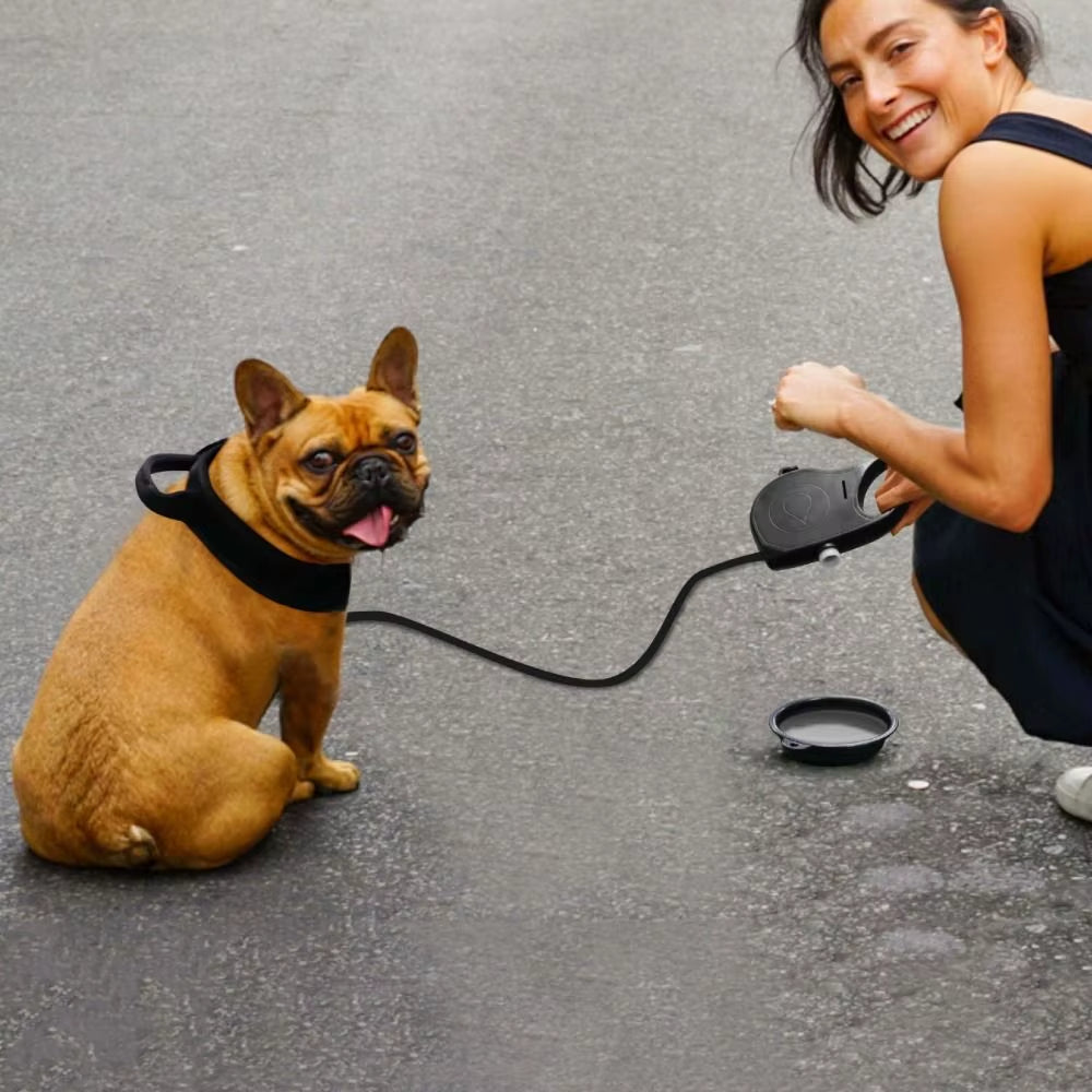 Detachable Retractable Dog Leash Builtin Water Bottle Plastic Handheld Dog Leash with Water Bowl Waste Bag Container Training