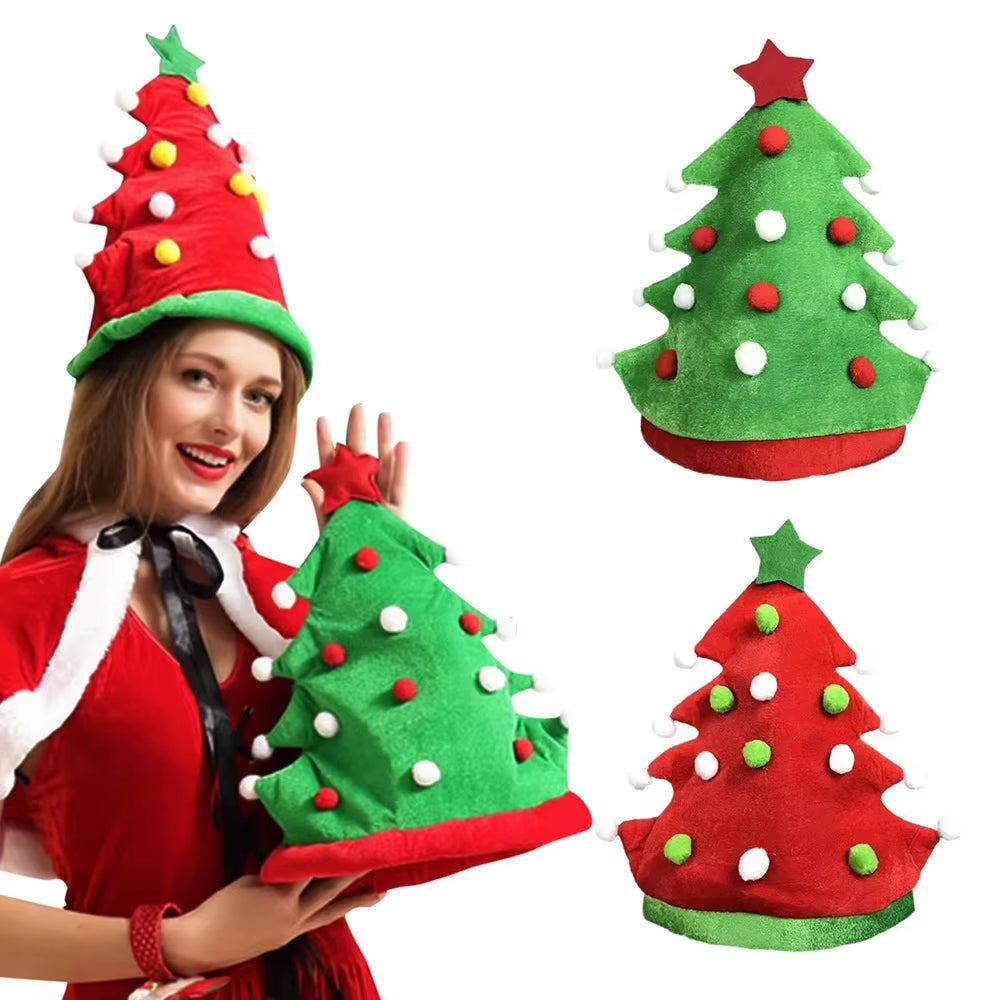 Christmas Tree Hat Funny Christmas Tree Shape Beanie Christmas Santa Hat Christmas Gift Kids Xmas Cap New Year Party Decorations