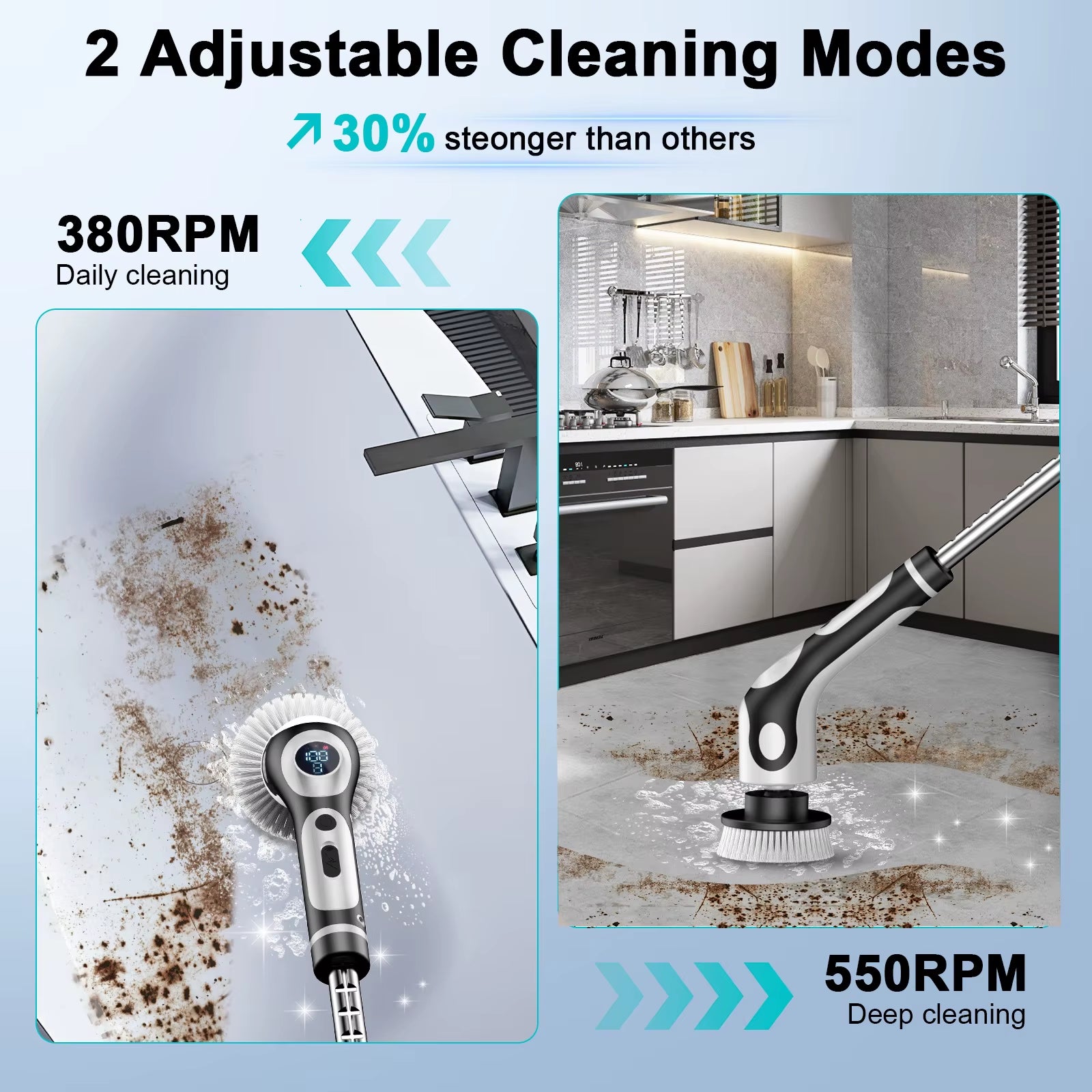 Multifunctional Electric Cleaning Brush Voice Rechargeable Smart Rotary Cleaning Brush Kitchen Cleaning Brush