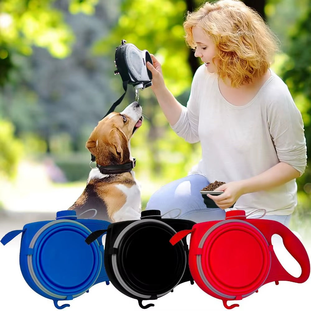 Detachable Retractable Dog Leash Builtin Water Bottle Plastic Handheld Dog Leash with Water Bowl Waste Bag Container Training