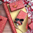 1 Roll 17X590 Inch Christmas Kraft Paper Red Kraft Wrapping Paper for Holiday Xmas, Gift Wrap with Snowflake, Christmas Hats