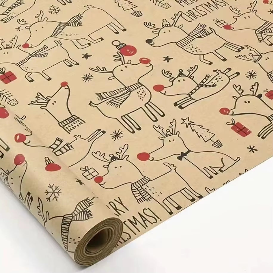 1 Roll Christmas Wrapping Paper - Cute Deer Design, Planners and Brokers, Suitable for Presents, Handmade Gifts, Gift Wrapping