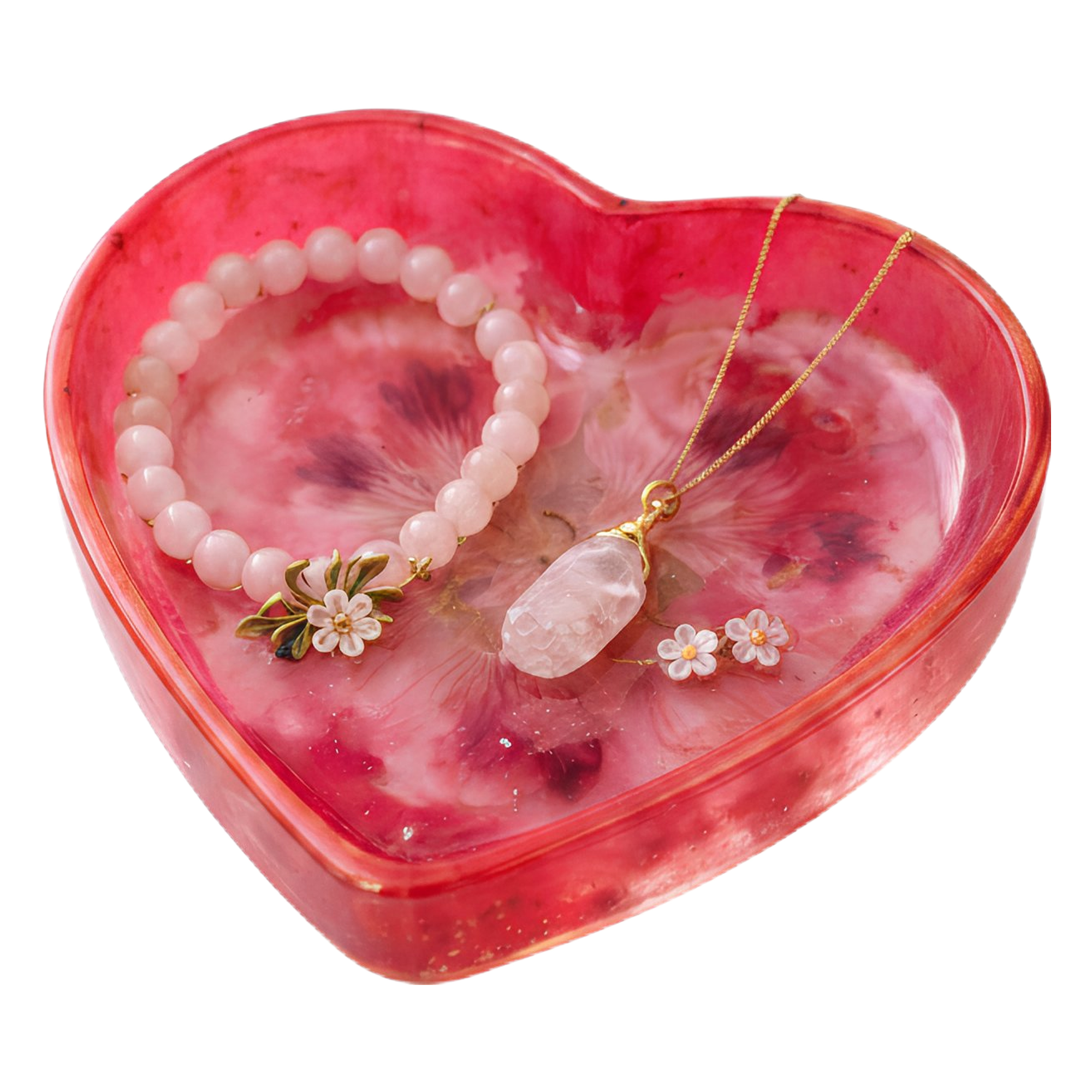 blush pink resin heart shaped jewelry holder