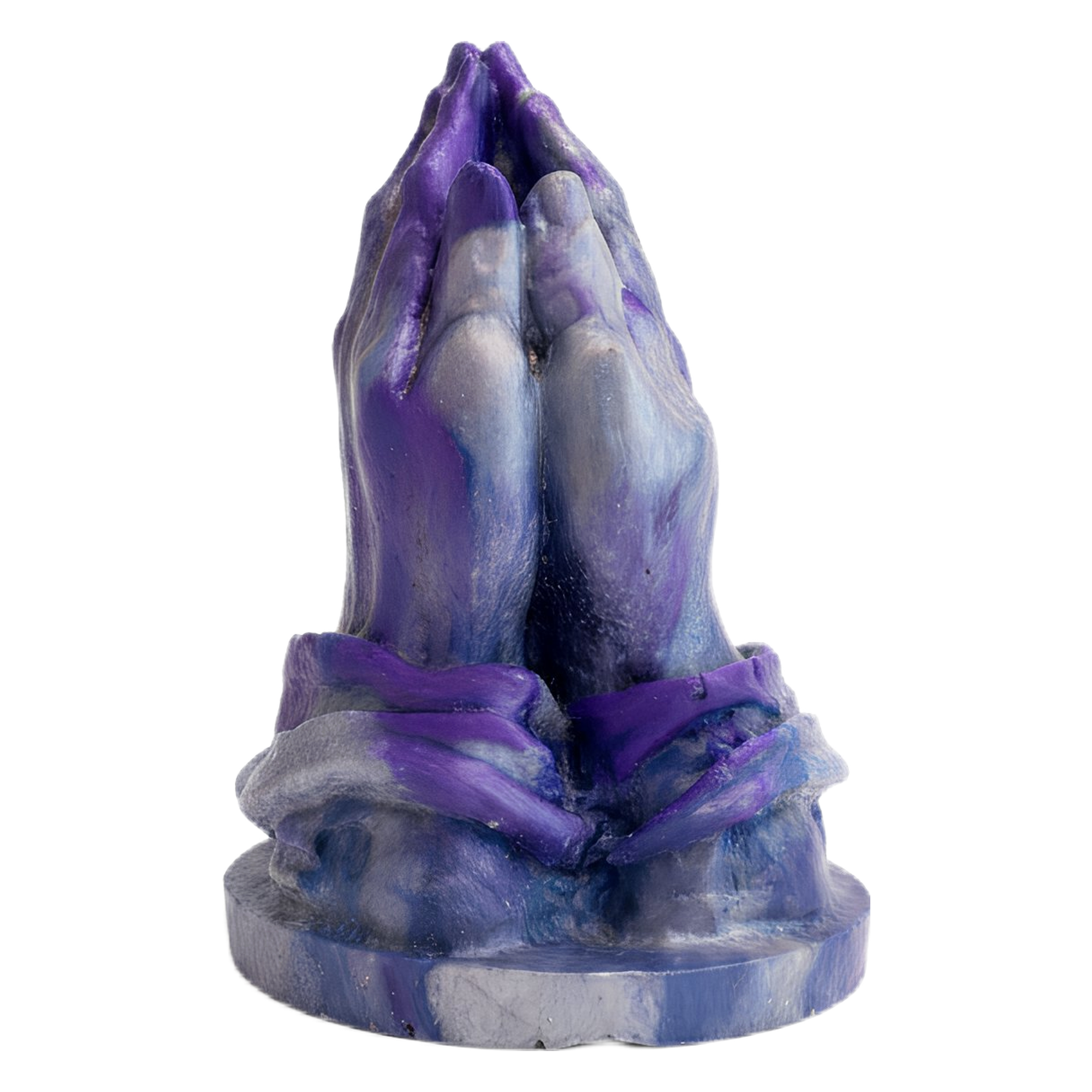 blue and white resin praying hands